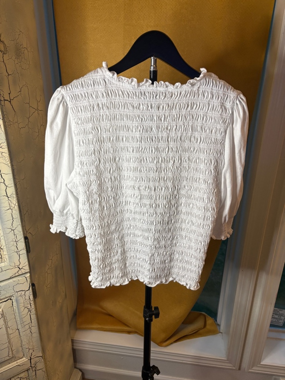Veronica Beard Langston Smocked White Puff-Sleeve Women’s Top Sz L Coquette NWOT - Picture 5 of 7